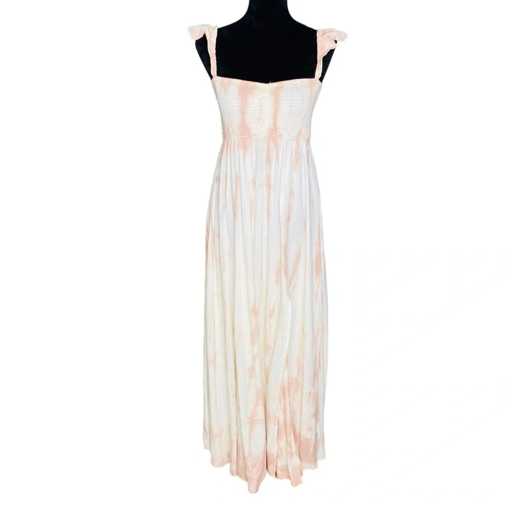 Aakaa muted tie dye side slit sweetheart maxi dress Flowy rayon women’s small